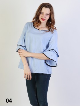 Bell Sleeve & Ring Collar Solid Blouse